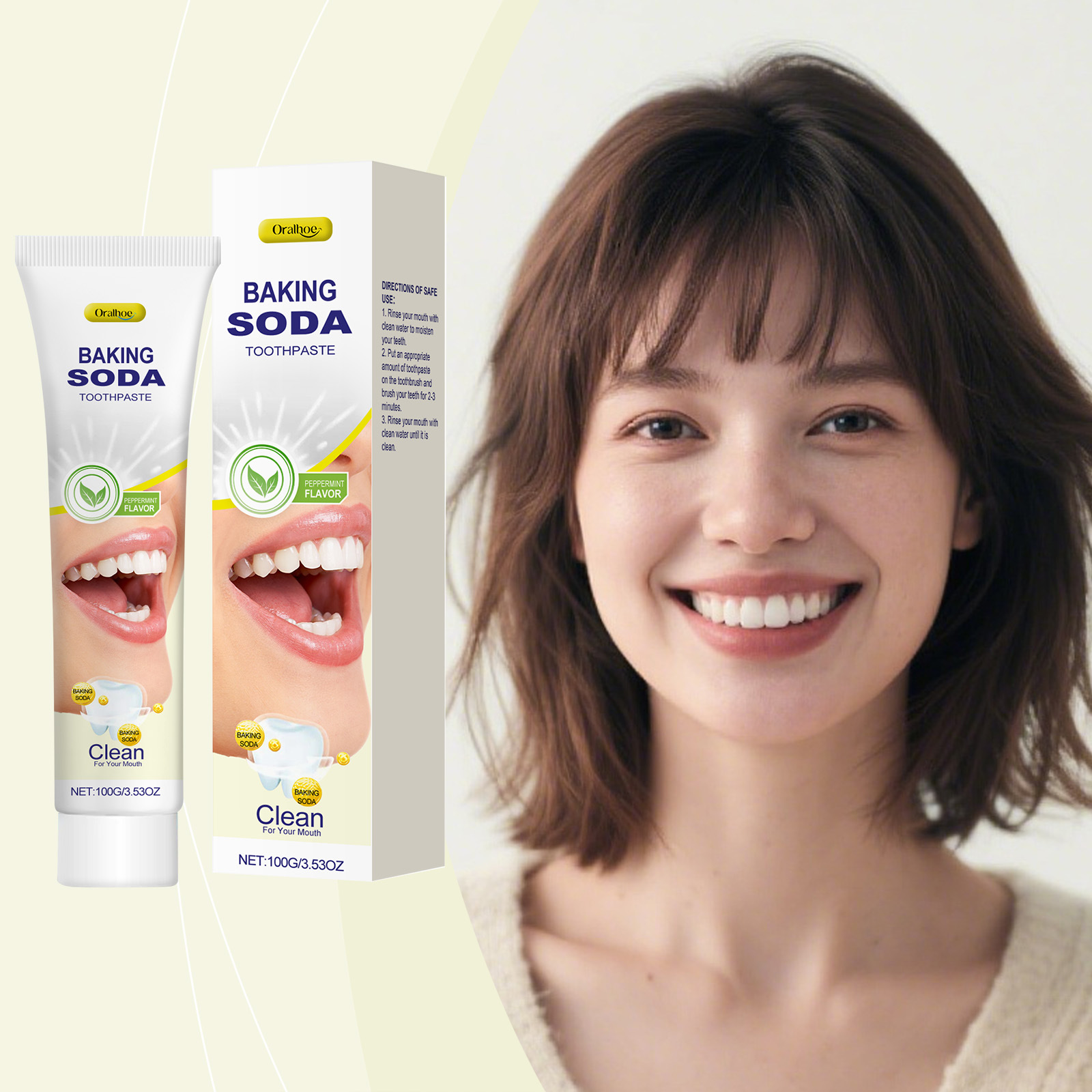 Teeth Whitening With Baking Soda - 100g オーラルホー ベーキングソーダ ホワイトニング歯磨き粉 黄ばみ除去 長続きするミントの爽快感