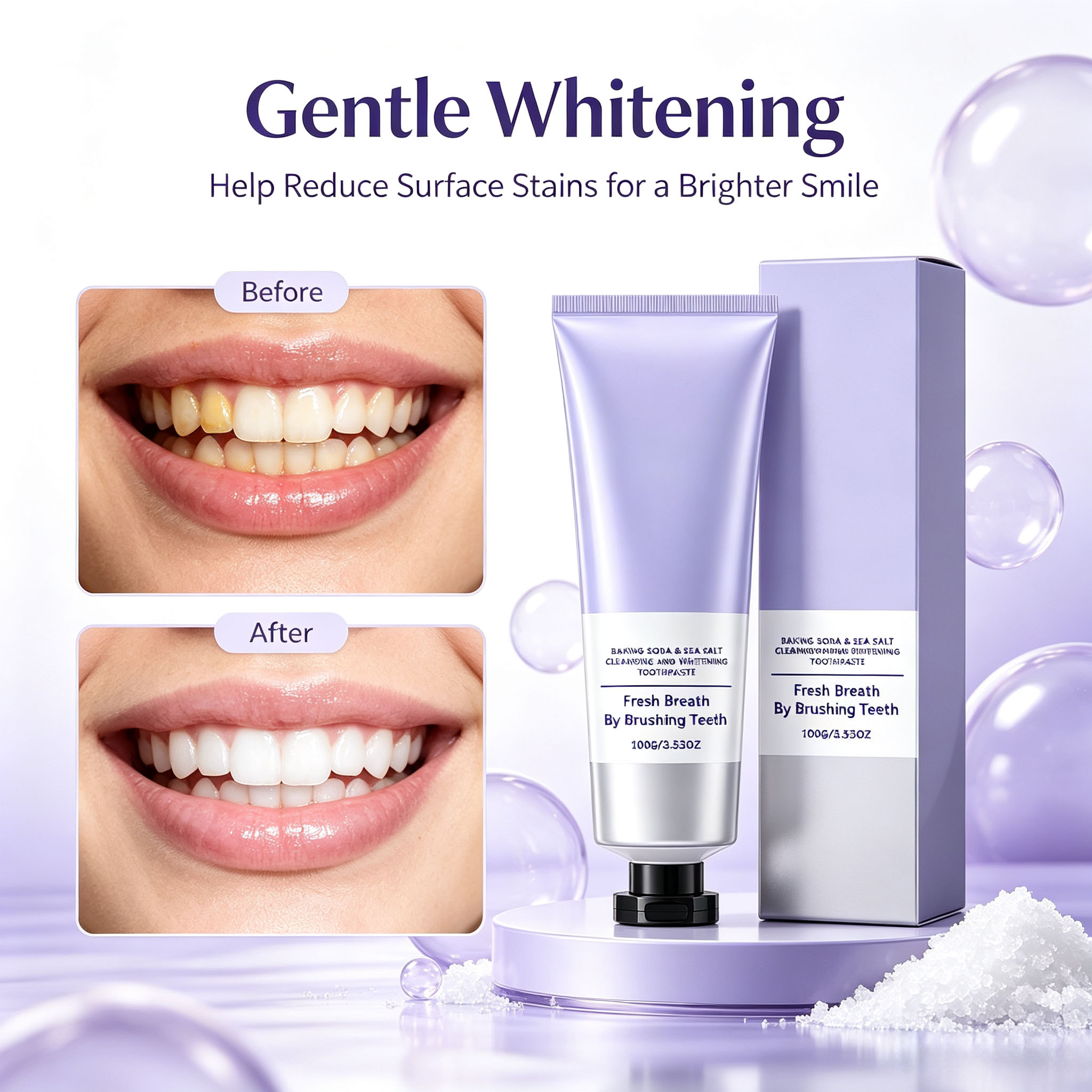Teeth Whitening With Baking Soda - 重曹と海塩の歯磨き粉、ディープクレンジング、歯のホワイトニング、フレッシュな息のためのオーラルケア歯磨き粉 100g