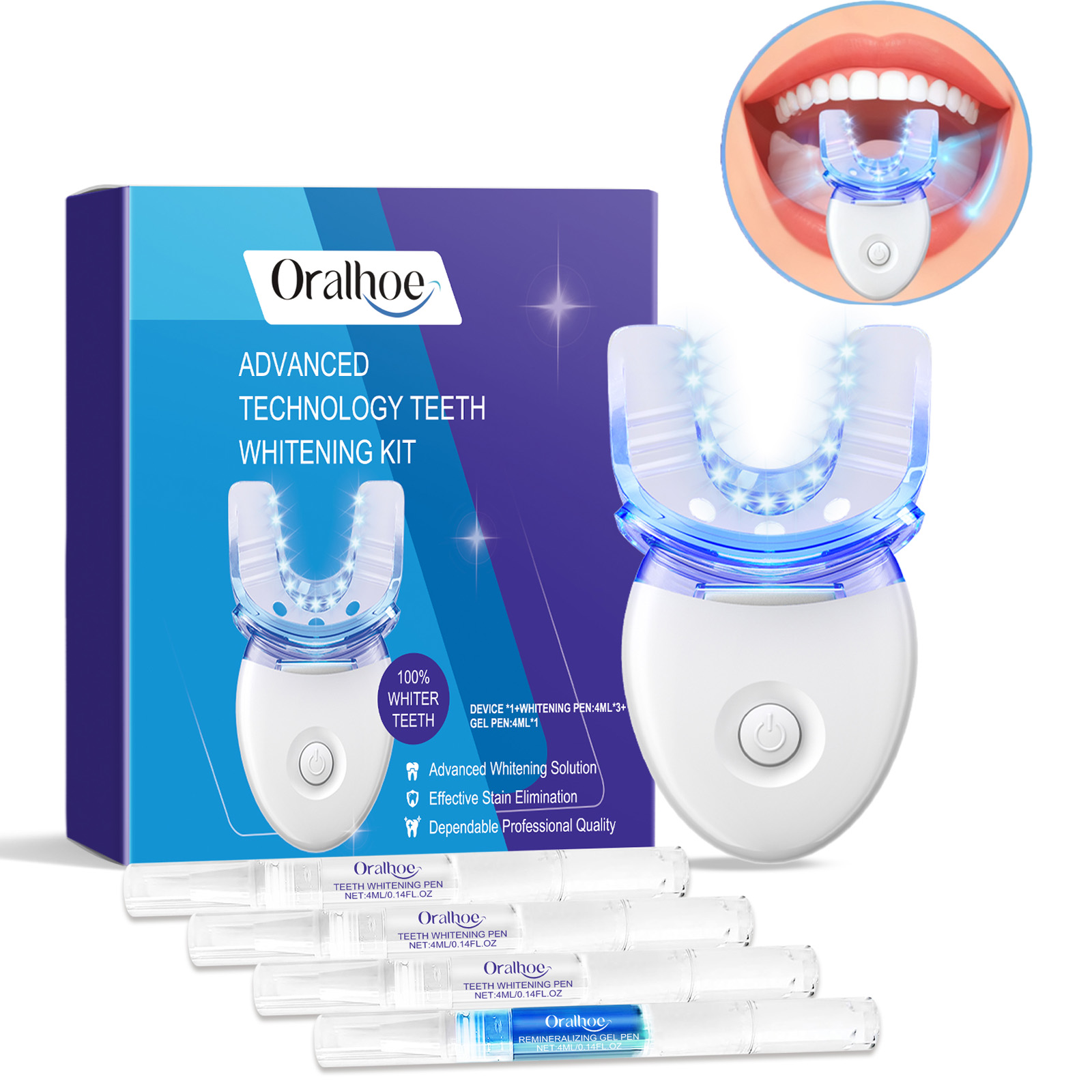 Teeth Whitening Near Me - プロフェッショナルな歯のホワイトニングLEDライトキット、4倍のホワイトニングジェル、加速ホワイトニングシステム、白い笑顔のためのブルーライトツール