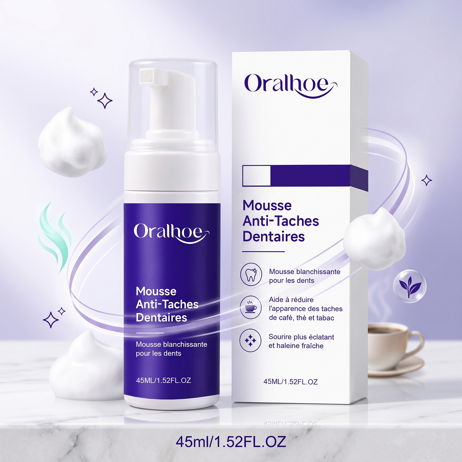 Teeth Whitening Foam Toothpaste - 紫の歯磨き粉ムースフォーム、優しいホワイトニング、爽やかな息、きれいな歯、口腔ケア、リフレッシュ、快適、毎日の家庭用